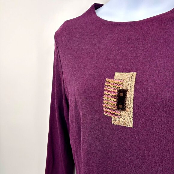 VINTAGE K.d. SPRING PURPLE EMBROIDERED DETAIL LONG SLEEVE TOP - XL - Picture 2 of 5